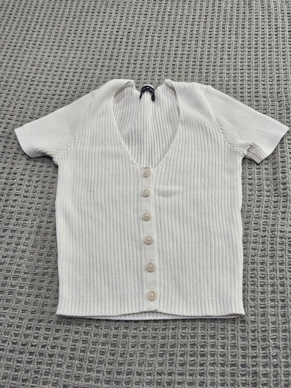 Brandy Melville Cream Ribbed V-Neck Button Front Top